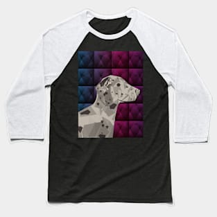 Geometric Dalmatian Dog in Purple Baseball T-Shirt